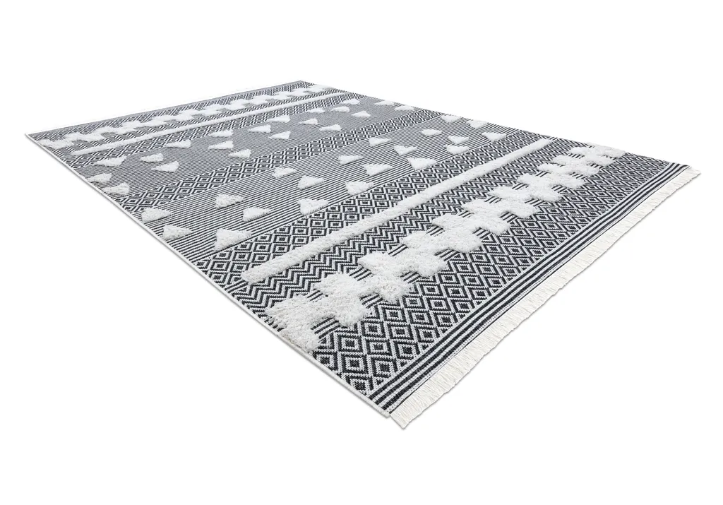 Tapis Éco Sisal à Double Niveau Molletonné Design Géométrique Gris