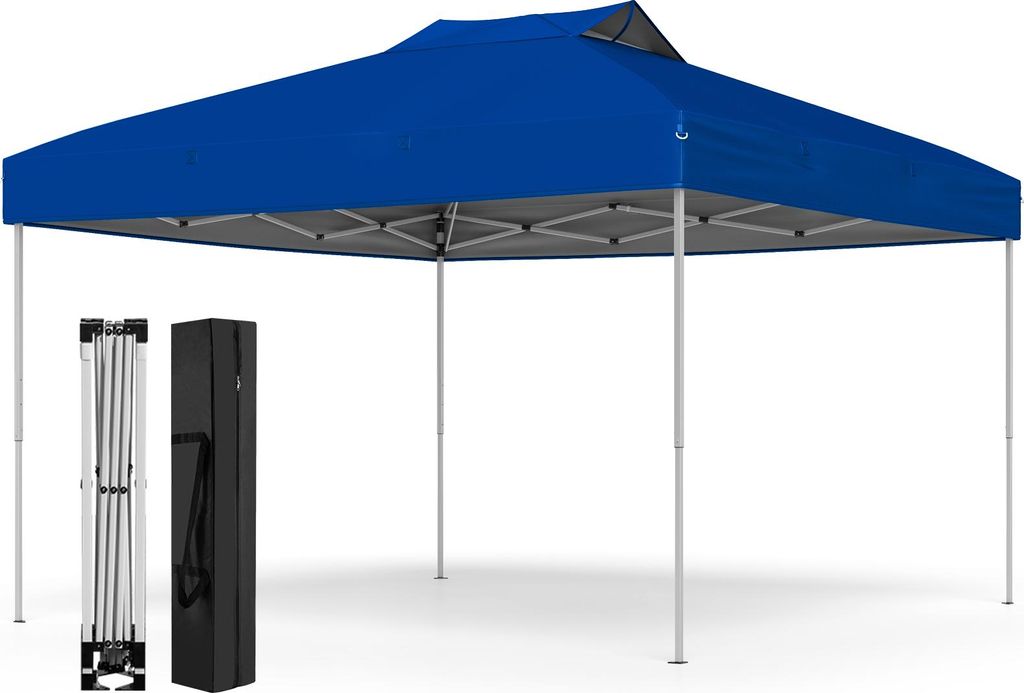 GOPLUS 3x3 m Pop-Up-Pavillon, Pavillon wasserdicht stabil, höhenverstellbarer Faltpavillon inkl. 8 Bodennägel & 4 Windseilen, Blau