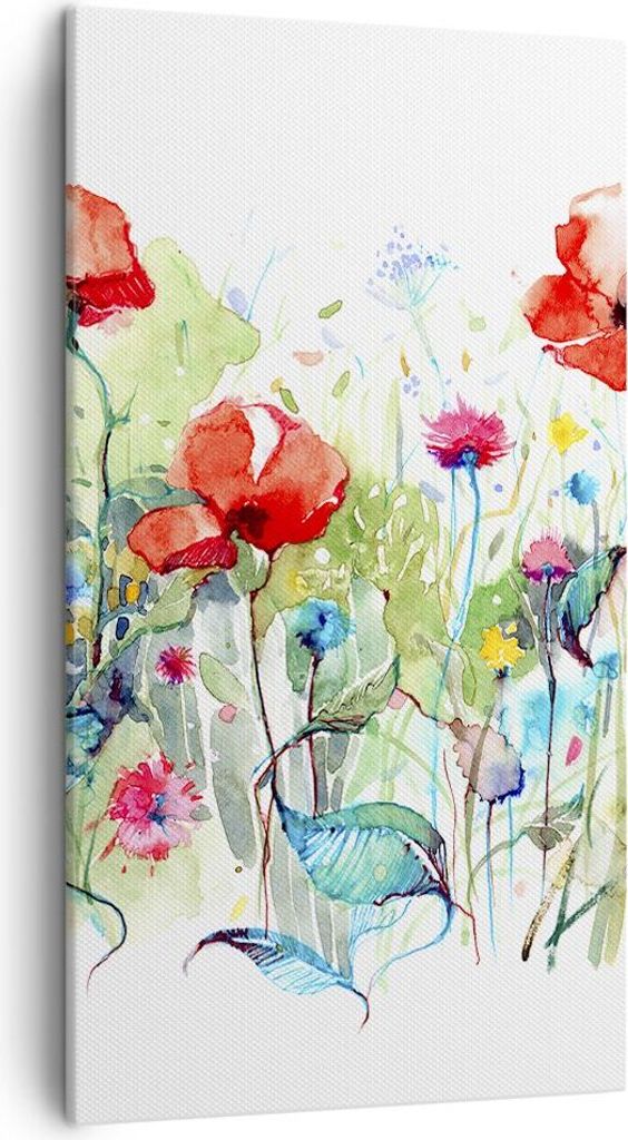 Bild auf Leinwand - Leinwandbild - Blumen Wiese Blatt Natur - 45x80cm - Wand Bild - Wanddeko - Leinwanddruck - Bilder - Kunstdruck - Wanddekoration...