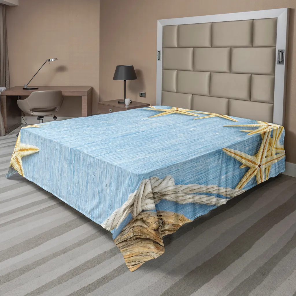 Drap plat ABAKUHAUS Coquillages et Planche en Bois 244x205cm Ciel
