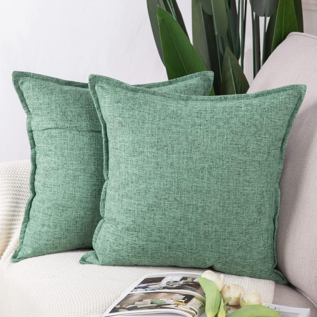 Set mit 2 Kissenbezügen aus Polyester-Leinen, grün, 40 x 40 cm
