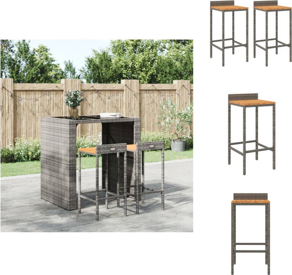 vidaXL Barhocker 2 Stk. Grau Poly Rattan und Massivholz Akazie - Barhocker