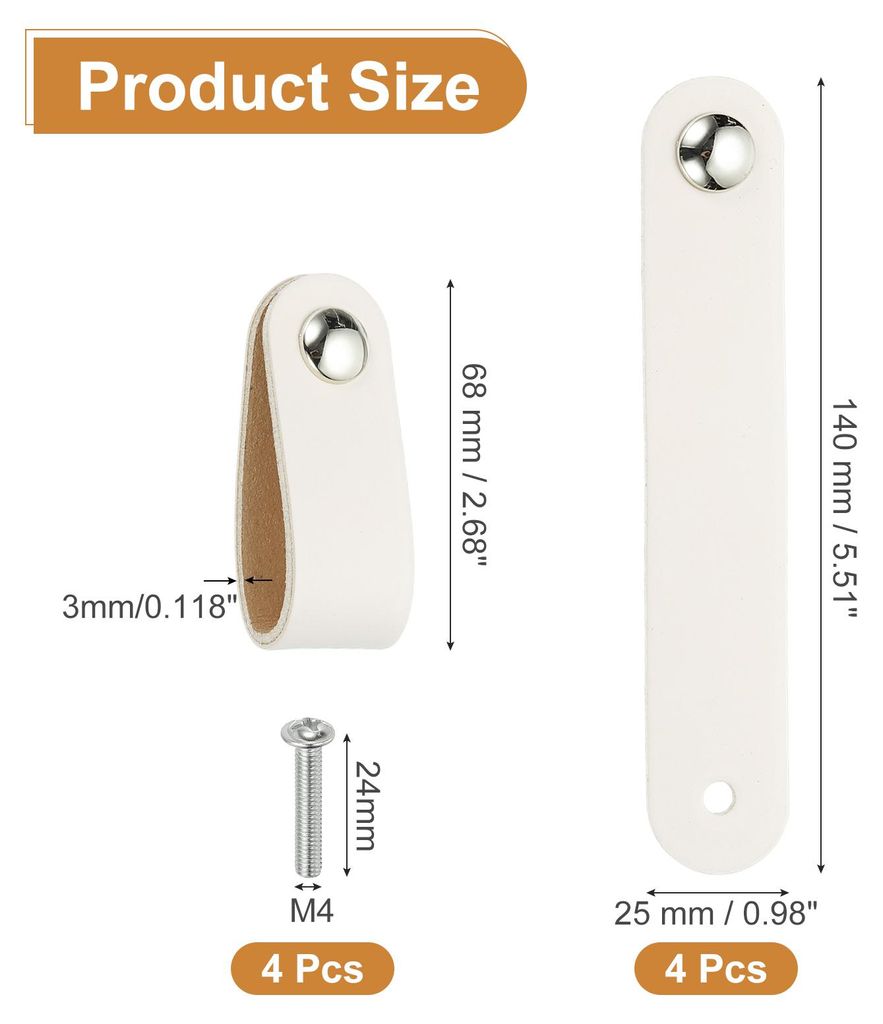 Leder-Schubladenkn?pfe, 4 Stš¹ck Ledergriff Einzel Loch Schrank Kommode Kn?pfe mit Schrauben fš¹r Badezimmer Kš¹che Schranktš¹r, Wei?