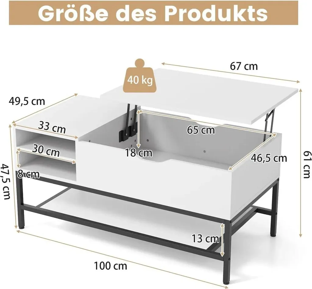 Table basse relevable blanche : gagnez de la place avec ce rangement - 4