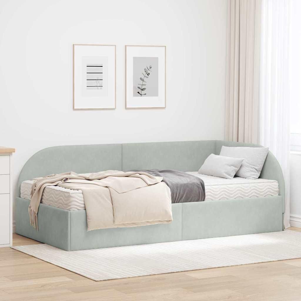 Maison Exclusive - Eckbettgestell mit Matratze mit Kopfteil 2 pcs Hellgrau Samt