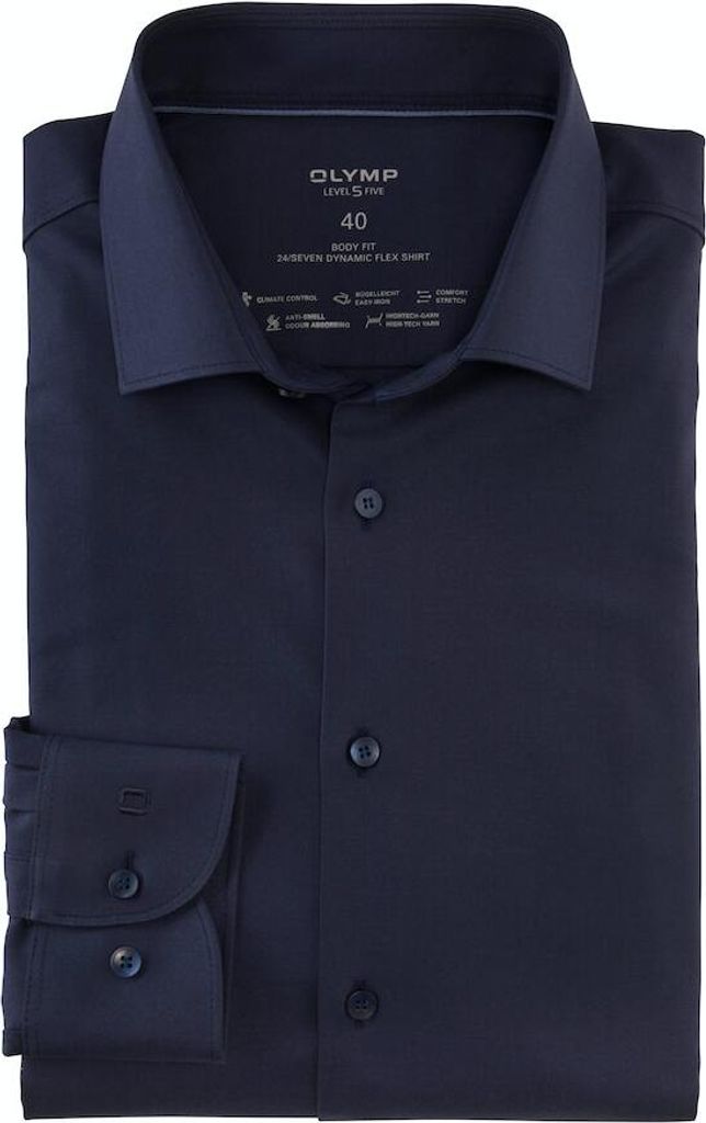 Olymp Hemd Slim Fit einfarbig dunkelblau Baumwolle