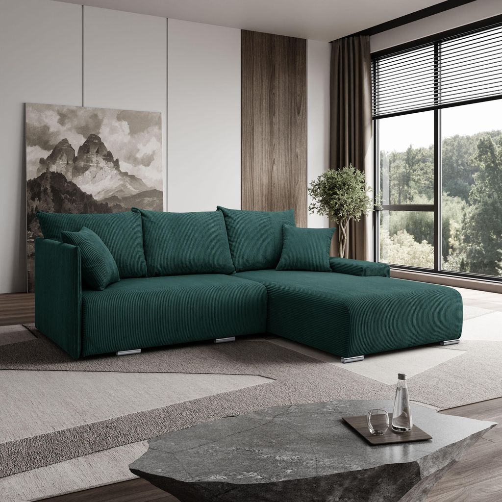 Kaiser Möbel Ecksofa, Sofa L form, Couch L form Livorno L stoff Poso Grün Rechts
