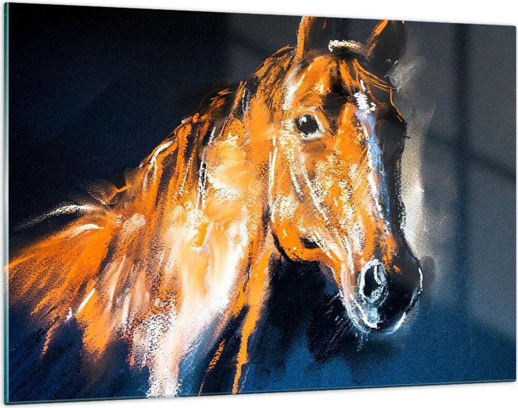 Bilder auf glas - Pferd Natur Tier - 120x80cm - Glasbilder - Wandbilder - Kunstdruck - zum Aufhängen bereit - Wanddekoration aus Glas - Glas Bilde...