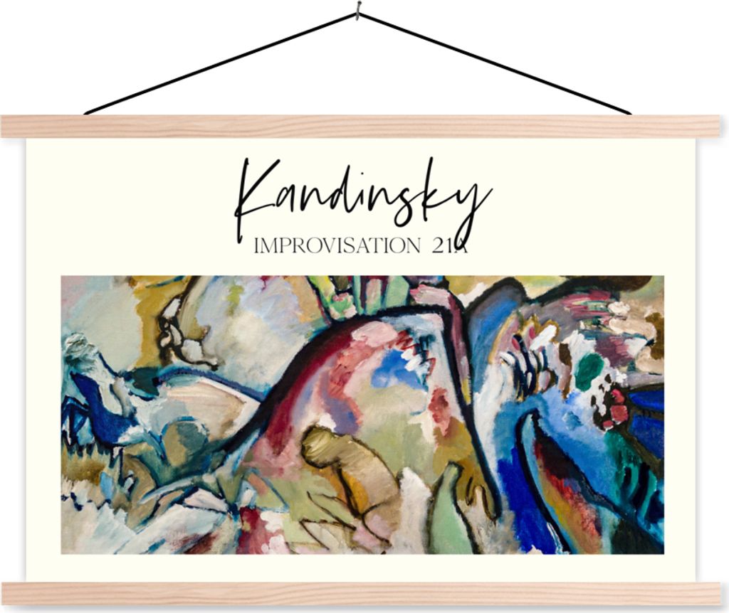MuchoWow Textilposter Improvisation 21A - Wassily Kandinsky - Alte Meister 120x80 cm mit holzfarbenen Rahmen - Aufhängeset