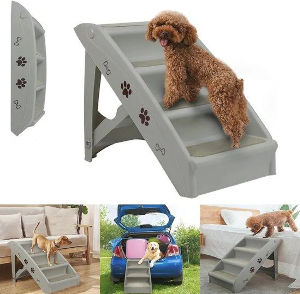 Escalier pour chien et chat 4 marches Gris Anthracite avec sécurité