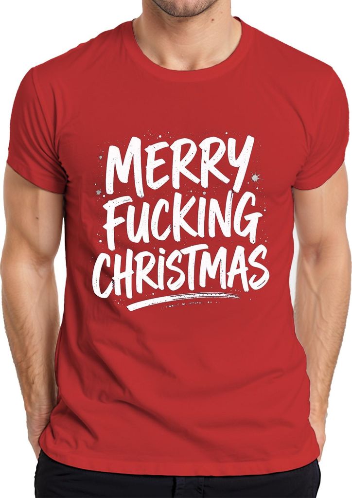 Merry Fucking Christmas Weihnachten frech sarkastisch Geschenk Herren T-Shirt, Rot, XL