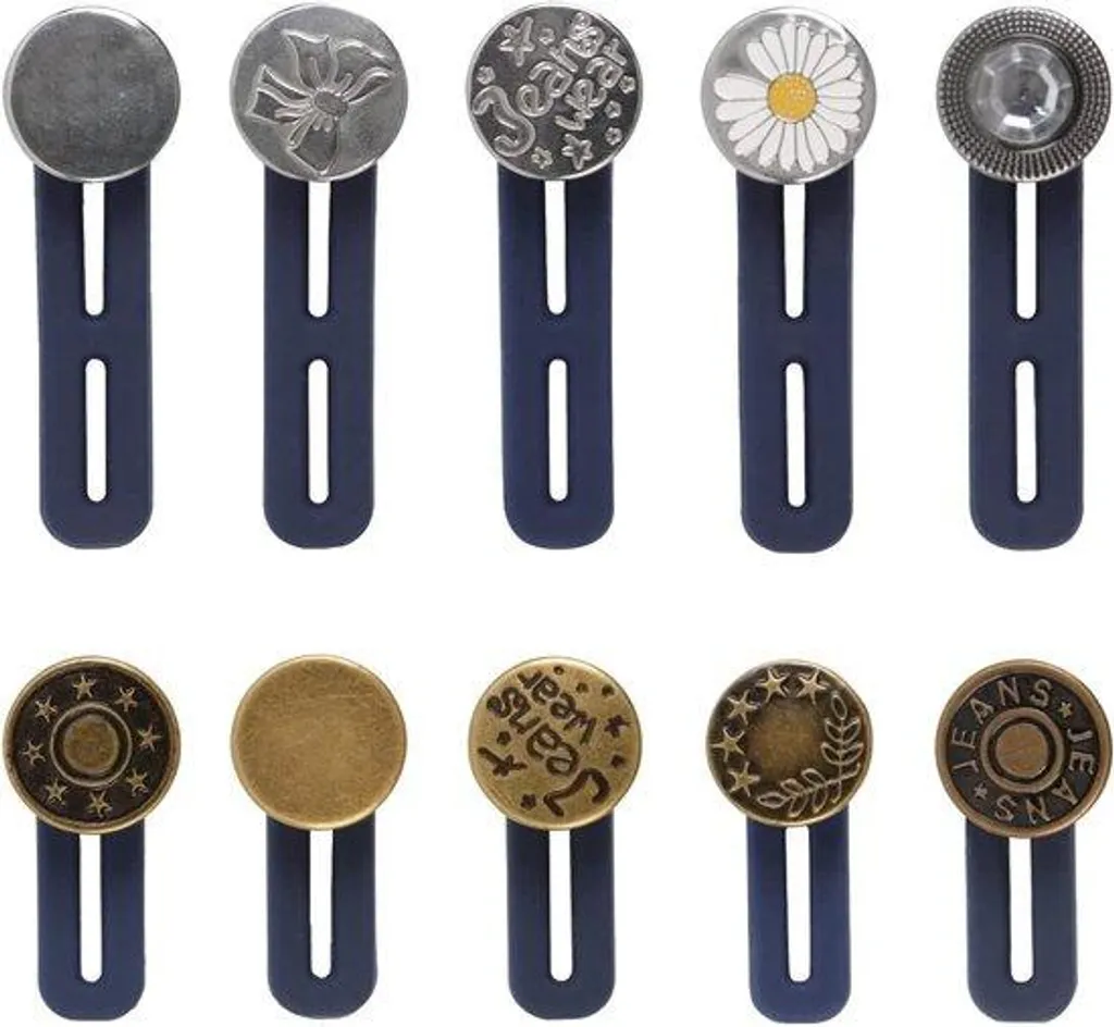 Boutons métalliques élastiques bleus pour jeans et jupes - Lot de 10