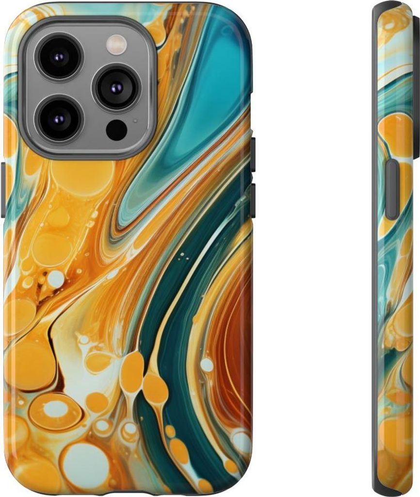 Türkis-Honig Wirbelmuster – Hülle Kompatibel mit iPhone 14 Pro