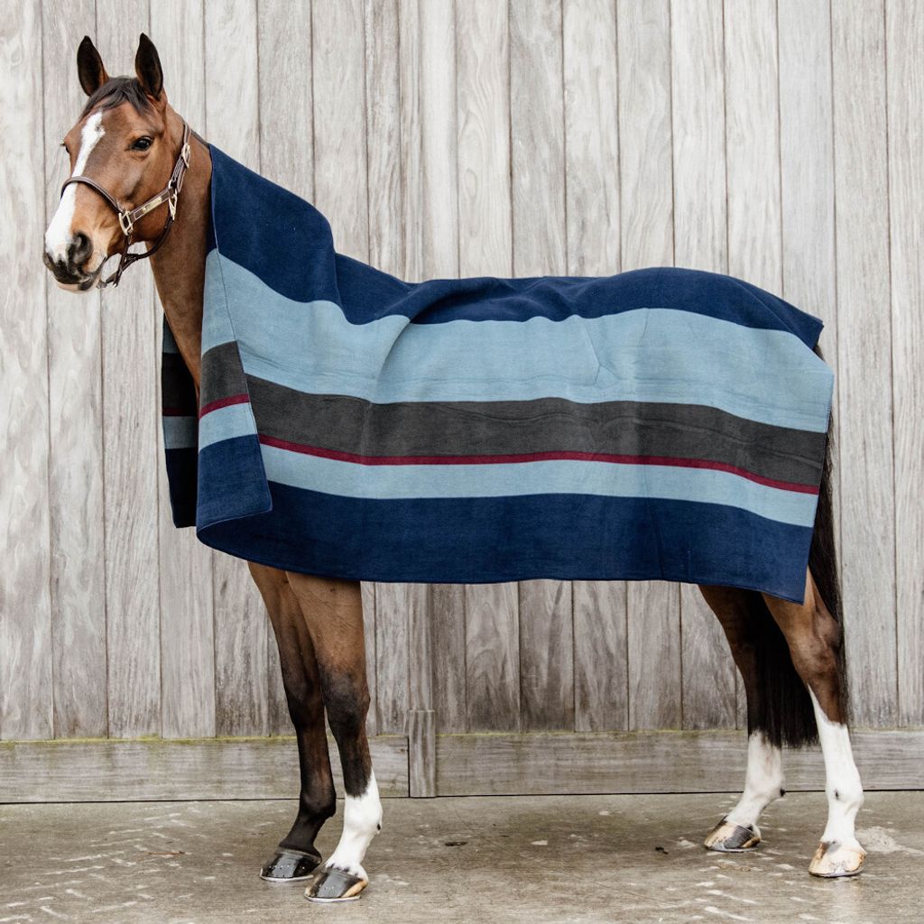 Kentucky Horsewear Abschwitzdecke Square Stripes Heavy Fleecedecke Marine/Grau 210x200cm