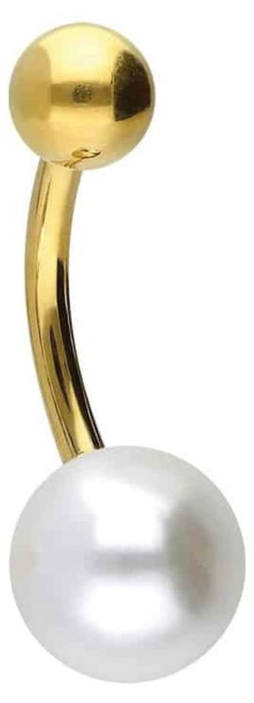 Bauchnabelpiercing Chirurgenstahl Bananabell SYNTHETISCHE PERLE + CHIRURGENSTAHL-KUGEL Gold Stablänge: 10mm