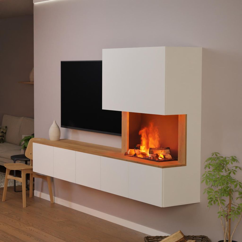 Glow Fire Wochnwand mit Wasserdampfkamin 'CW5' | Wandkamin in Weiss/ Schwarz mit Knistereffekt | HxBxT: 250x139x42 cm