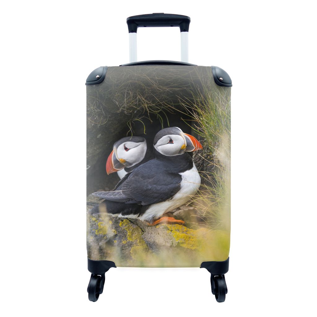 MuchoWow Koffer Handgepäck Trolley Rollkoffer Kleine Reisekoffer mit 4 Rollen - Papageientaucher verstecken sich - Cabin Size < 55x40x23 cm & 55...