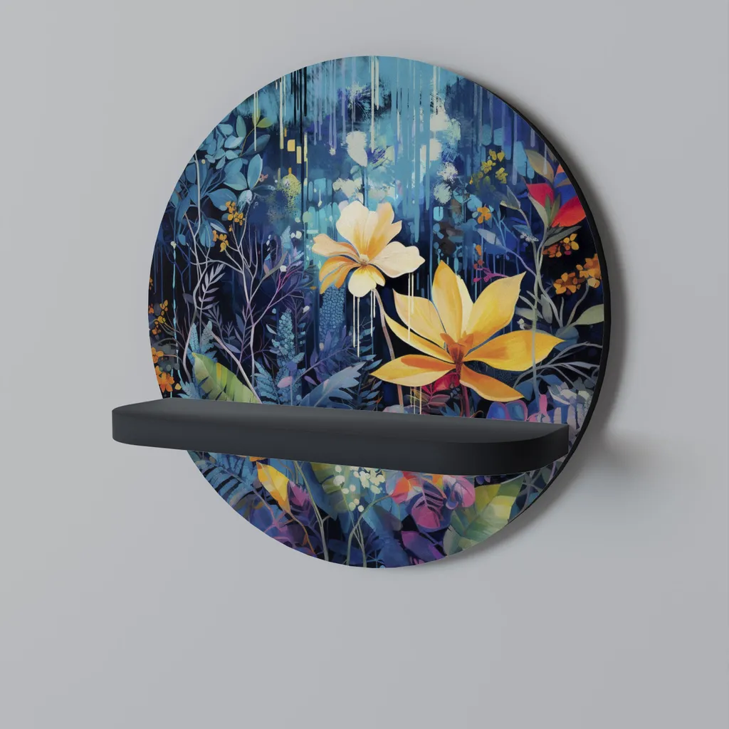 Étagère murale circulaire Midnight Blossom noire style industriel
