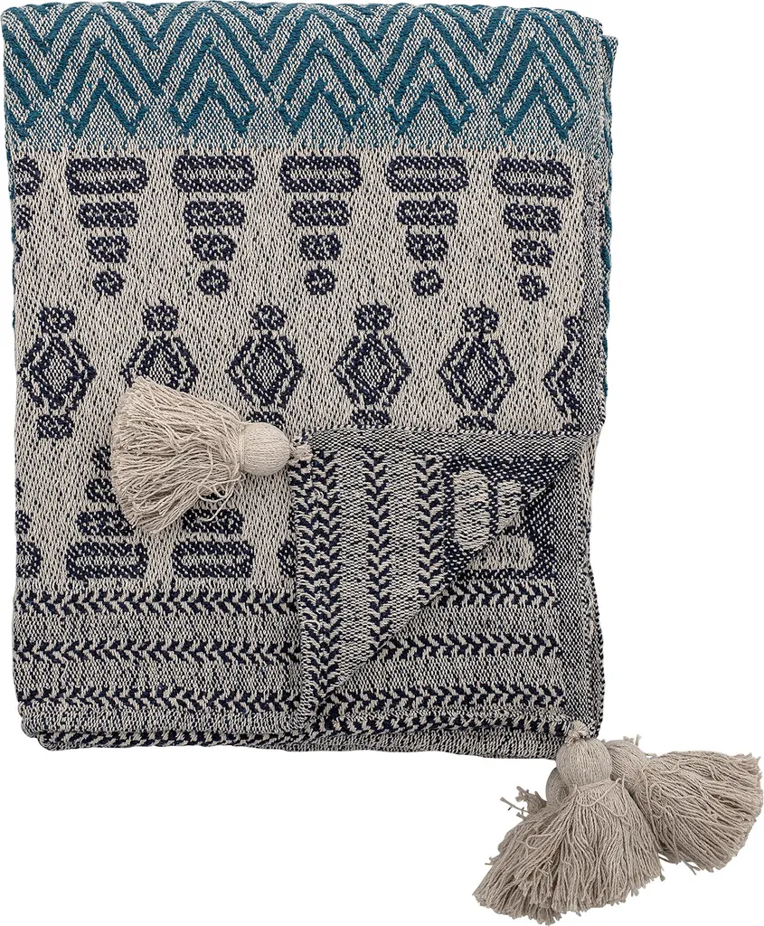 Plaid Bloomingville Milas Blu in Cotone Riciclato | 130x160 cm per Divano