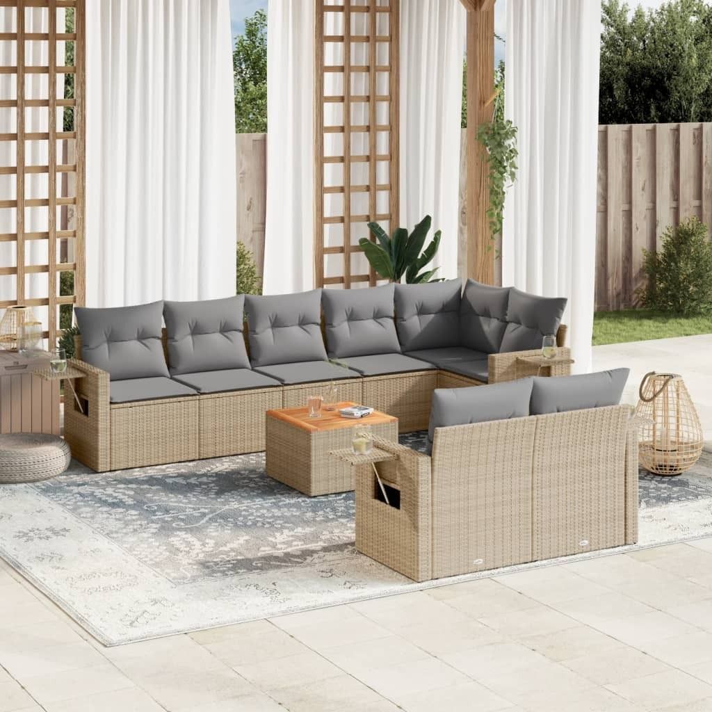 Maison Exclusive - 9-tlg. Garten-Sofagarnitur mit Kissen Beige Poly Rattan
