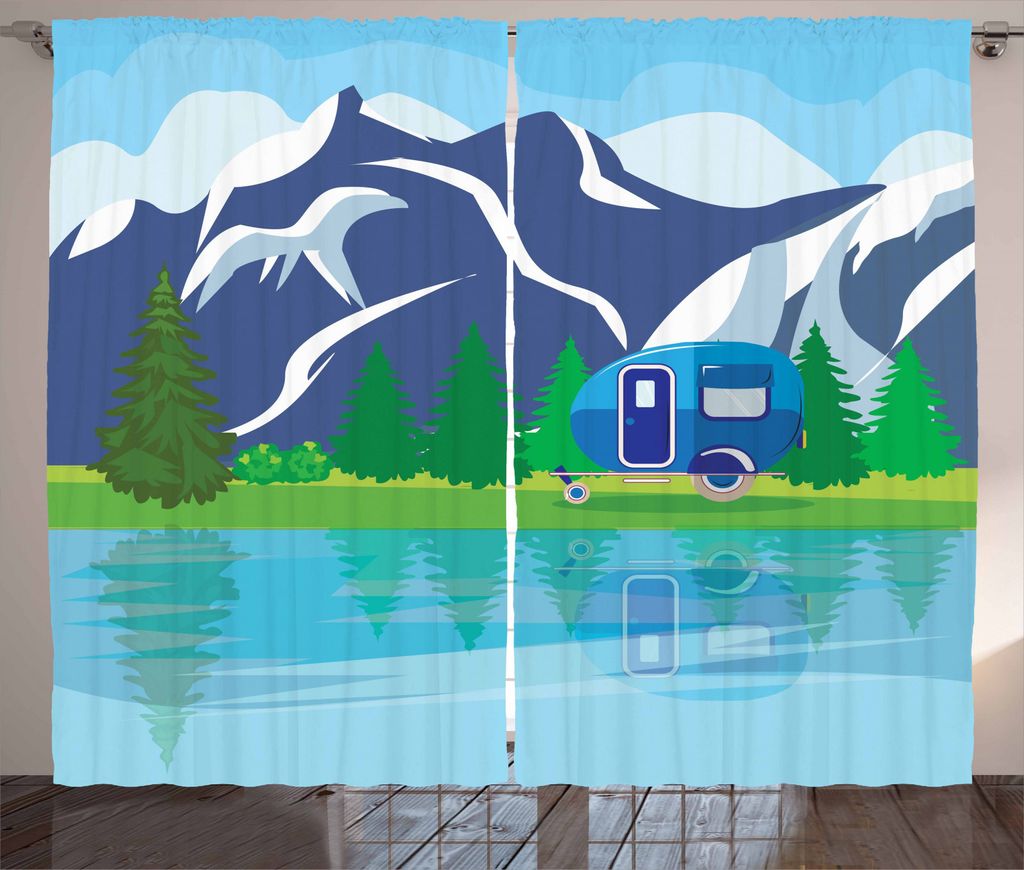 ABAKUHAUS Wohnmobil Rustikaler Vorhang, Cartoon See-Landschaft, Wohnzimmer Universalband Gardinen mit Schlaufen und Haken, 280 x 245 cm, Mehrfarbig