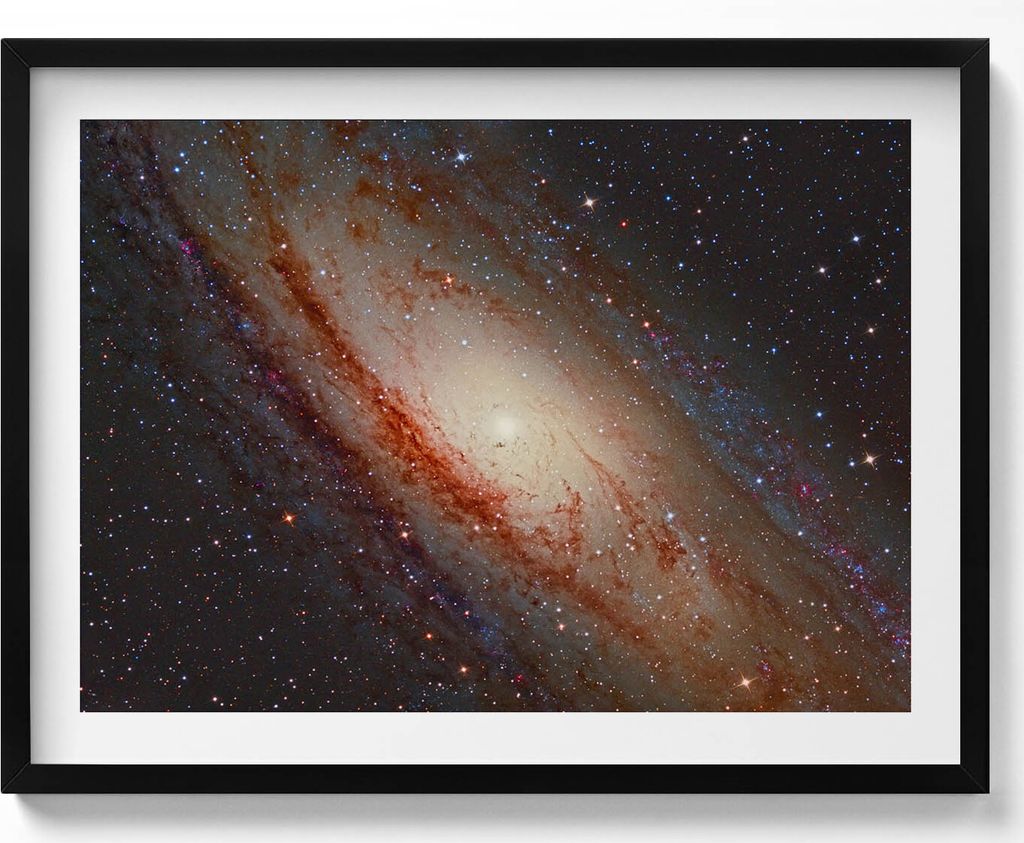 Kosmos - Galaxie und Sterne– Wandbild mit Rahmen – Gerahmtes Bild – Wanddekoration – 80x60 cm – Schwarz Rahmen