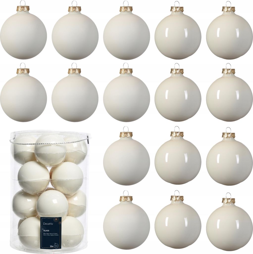 16er Set Christbaumkugeln Weiß Glas 8cm - Matt & Glänzend, Produktbild 