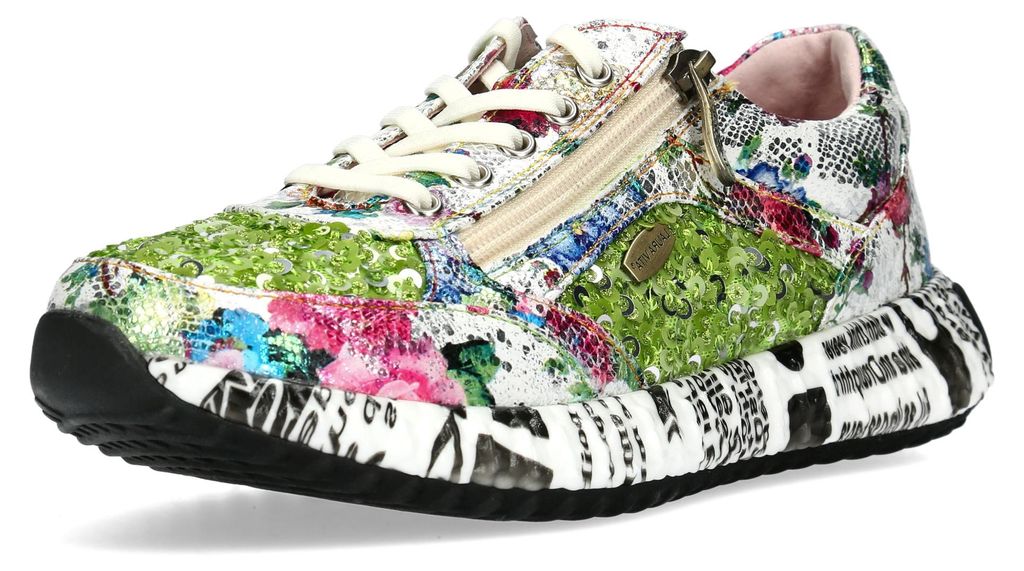 Laura Vita Damen Sneaker bunt mit Pailletten und Reißverschluss Burton 11, Größe:38 EU, Farbe:Grün