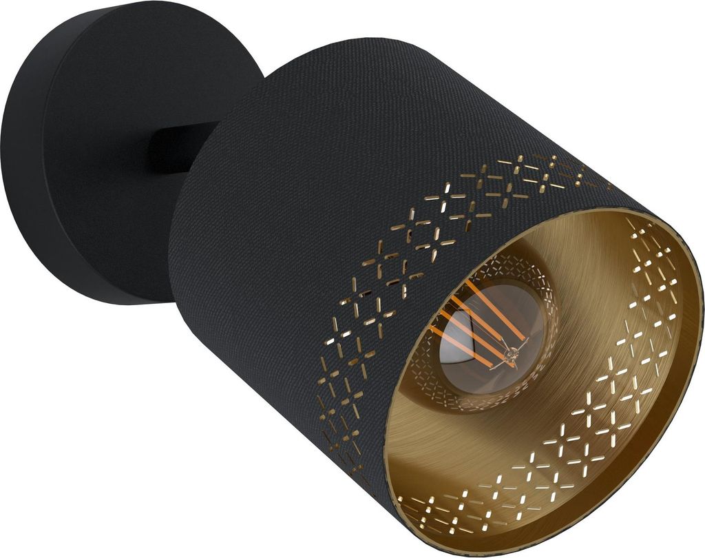 EGLO Wandlampe Esteperra, 1 flammige Deckenlampe Vintage, Retro, Wandleuchte innen aus Stahl und Textil, Wohnzimmerlampe, Spot in Schwarz, Gold, E27