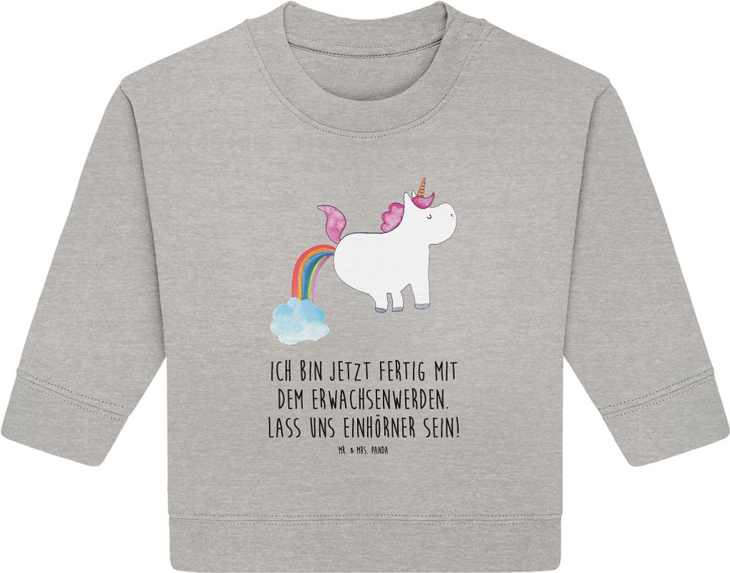 Mr. & Mrs. Panda Organic Baby Pullover Einhorn Pupsen 6. - 12. Monat - Heather Grey - Geschenk, Glitzer, Bullover, Unicorn, Freundin, Regenbogen, S...