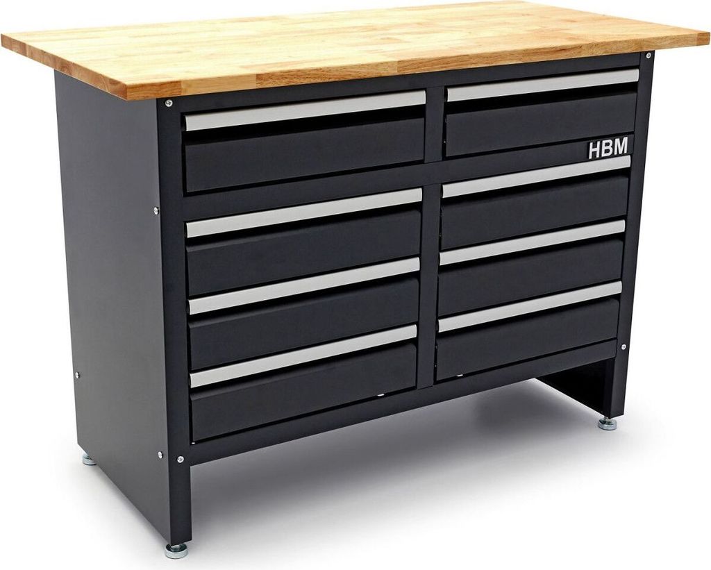 HBM Werkbank 120 cm mit 8 Schubladen, Arbeitsplatte aus Produktbild 