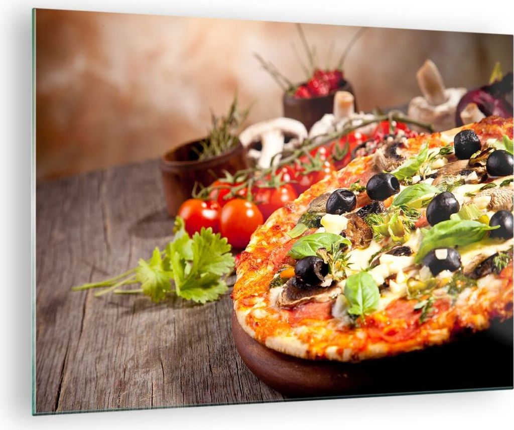 Bilder auf glas - Pizza Essen Italien Tradition - 70x50cm - Glasbilder - Wandbilder - Kunstdruck - zum Aufhängen bereit - Wanddekoration aus Glas ...