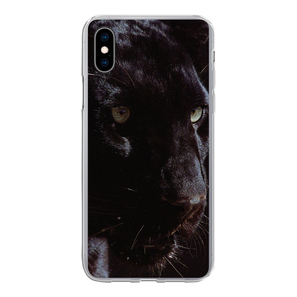 MuchoWow Handyhülle Schutzhülle Hülle für iPhone Xs Panther - Tier - Schwarz Silikon Softcase Handy Hülle - Handytasche