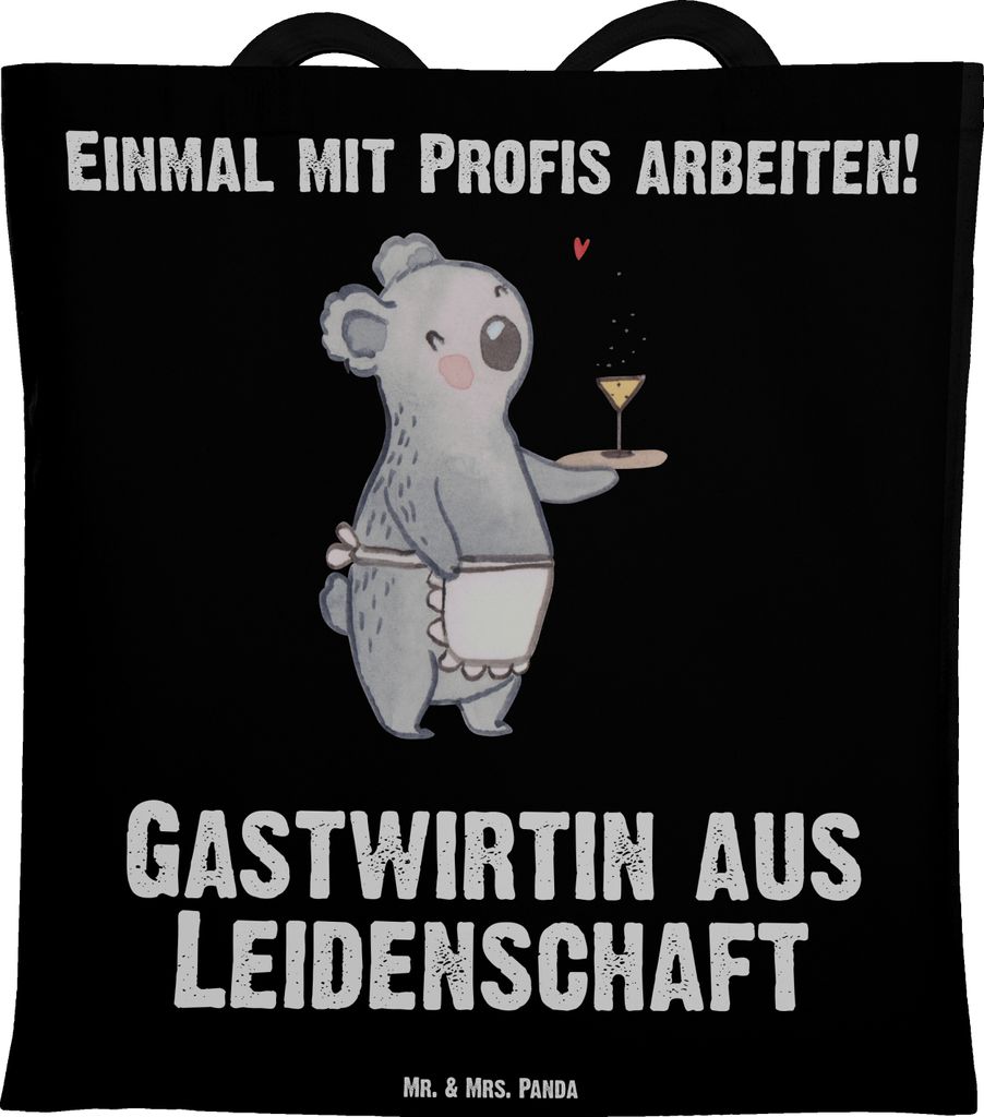 Mr. & Mrs. Panda Schultasche Gastwirtin Leidenschaft - Schwarz - Geschenk, Bar, Tote Bag, Tasche, Gaststätte, Rum, Kneipe, Shopping, Jutebeutel, L...