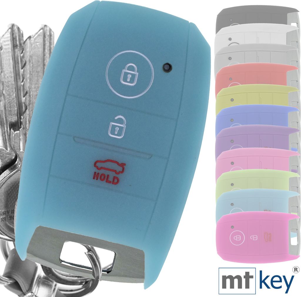 Auto Schlüssel Hülle Silikon Schutz Cover Fluoreszierend Blau kompatibel mit KIA Picantio Rio Ceed Soul Sportage Stonic 3 Tasten KEYLESS SMARTKEY