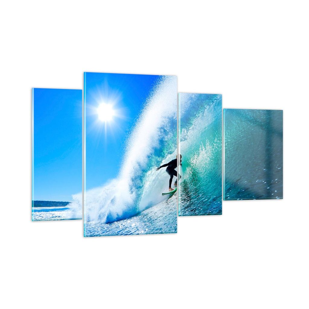 Bilder auf glas - Windsurfing strand ozean spaß - 120x70cm - Glasbilder - Wandbilder - Kunstdruck - zum Aufhängen bereit - Wanddekoration aus Gla...