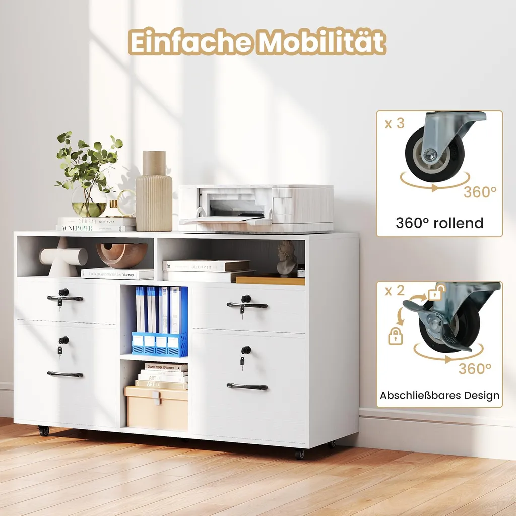 Support imprimante blanc caisson de rangement mobile pour bureau - 5