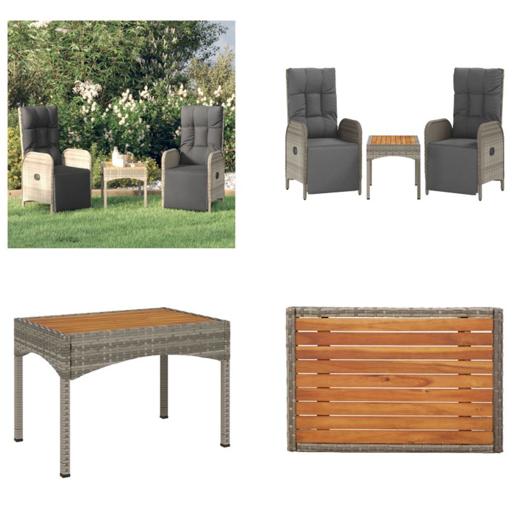vidaXL Garten Relaxstühle 2 Stk. mit Tisch Grau Poly Rattan - Outdoor Relaxsessel - Outdoor Relaxsessel - Gartenstuhl - Gartensessel