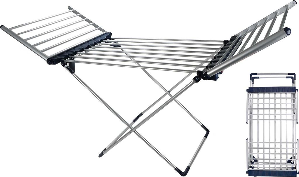 Elektrischer Wäscheständer, klappbar, 20 Alu-Heizstangen, 12 m Trocknungsfläche, geräuschlos, stabil, rutschfest, max. Tragkraft 15 kg, An/Aus-...