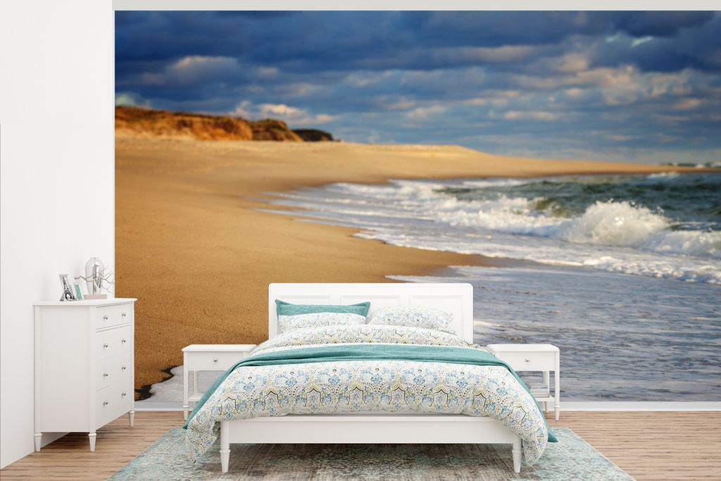 MuchoWow Fototapete für Wohnzimmer oder Schlafzimmer Wandtapete Vinyl Motivtapete Wellen am Strand von Cape Cod National Seashore - 405x260 cm -...