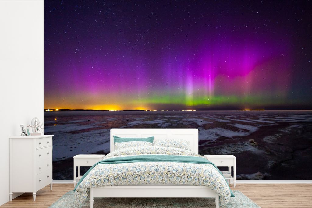 MuchoWow Fototapete für Wohnzimmer oder Schlafzimmer Wandtapete Vinyl Motivtapete Aurora - Eiscreme - Lila - 600x400 cm - Vinyltapeten