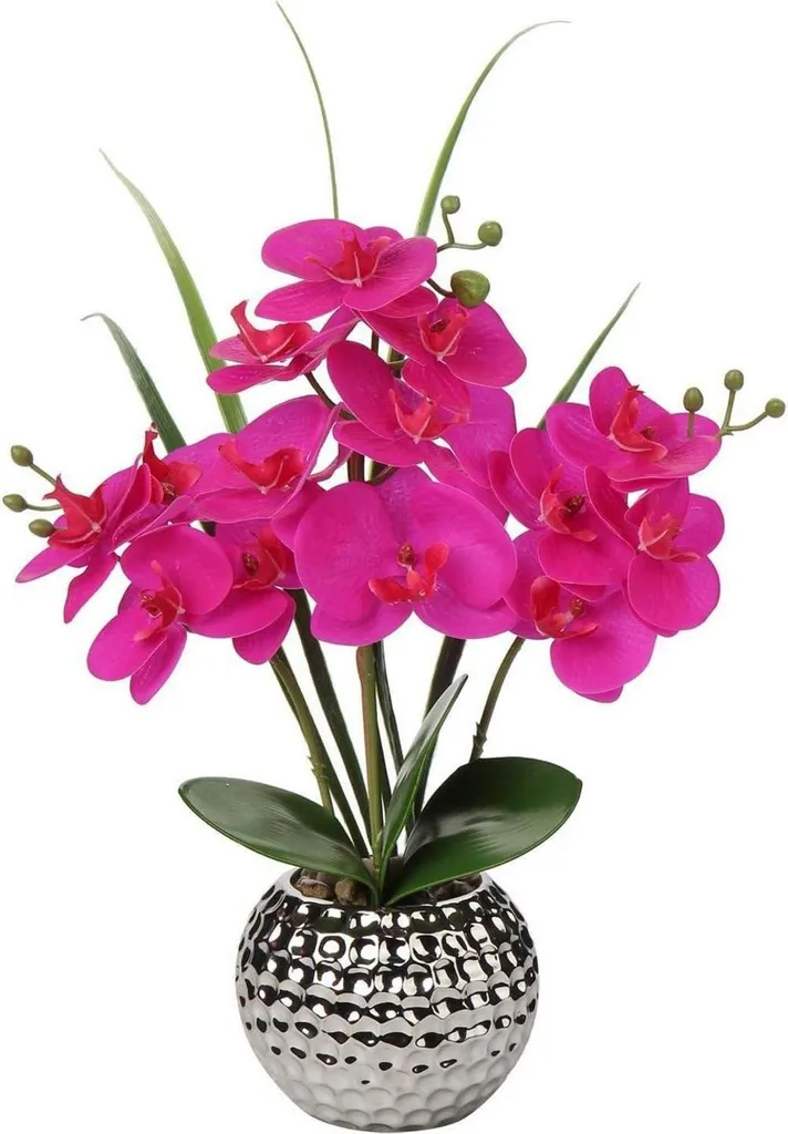 Orchidée Phalaenopsis artificielle mauve 49cm avec son pot en céramique