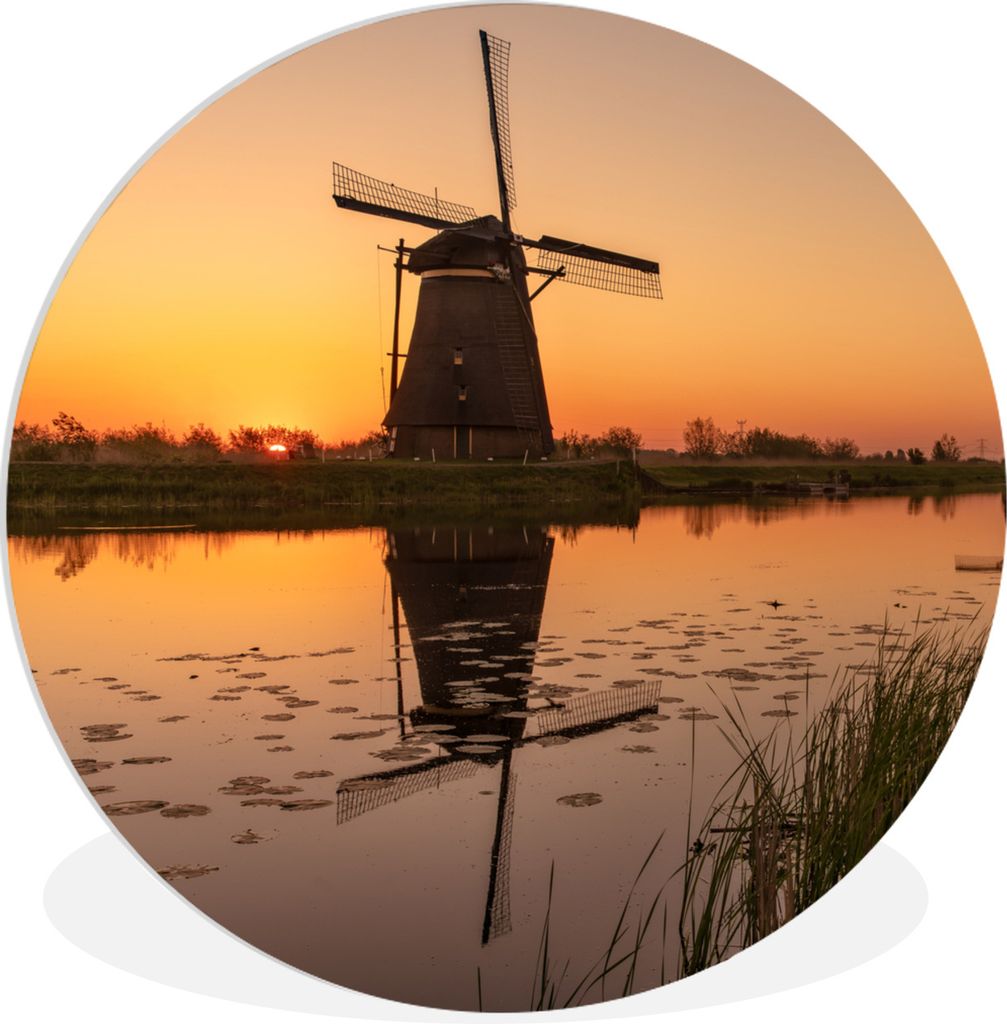 MuchoWow Rundes Wandbild - Runde Bilder Mühle - Sonnenuntergang - Klingen Ø 60 cm Kreis Wanddekoration Kunststoff - Wandkreis - Wandschmuck - W...