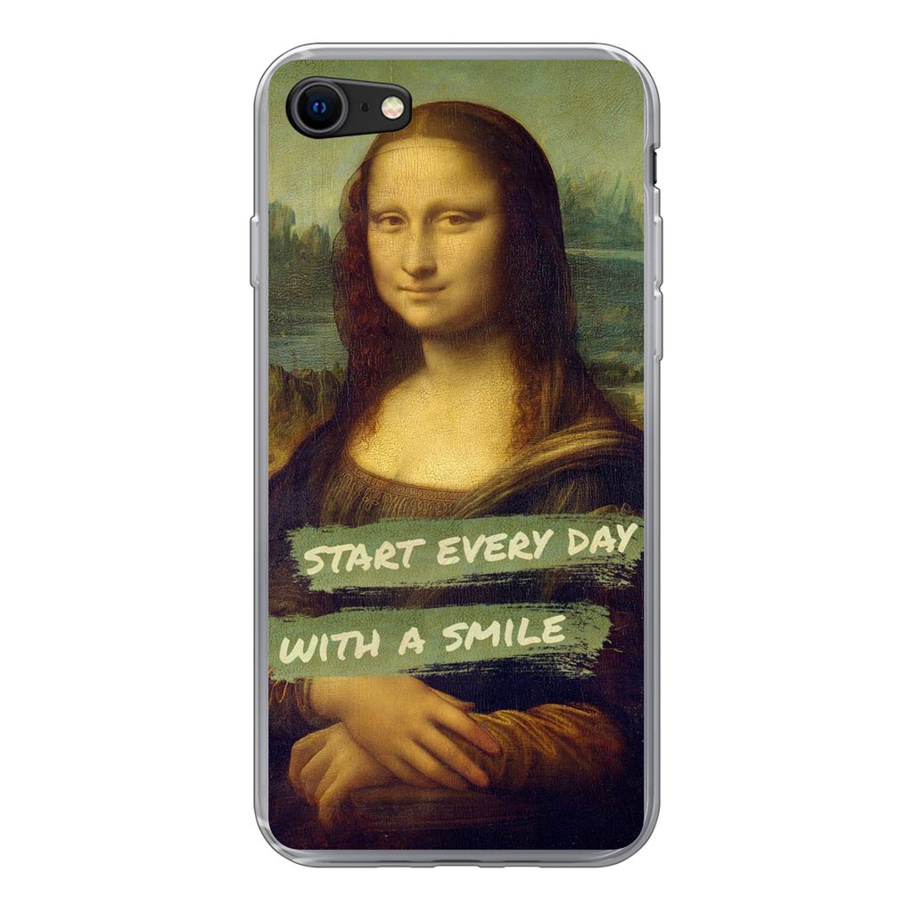 MuchoWow Handyhülle Schutzhülle Hülle für iPhone SE 2020 Mona Lisa - Zitat - Da Vinci Silikon Softcase Handy Hülle - Kartenbesitzer