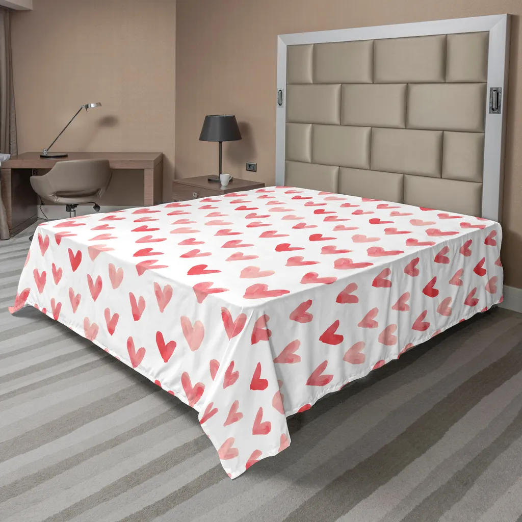 Drap plat doux et confortable design cœur minimaliste corail blanc