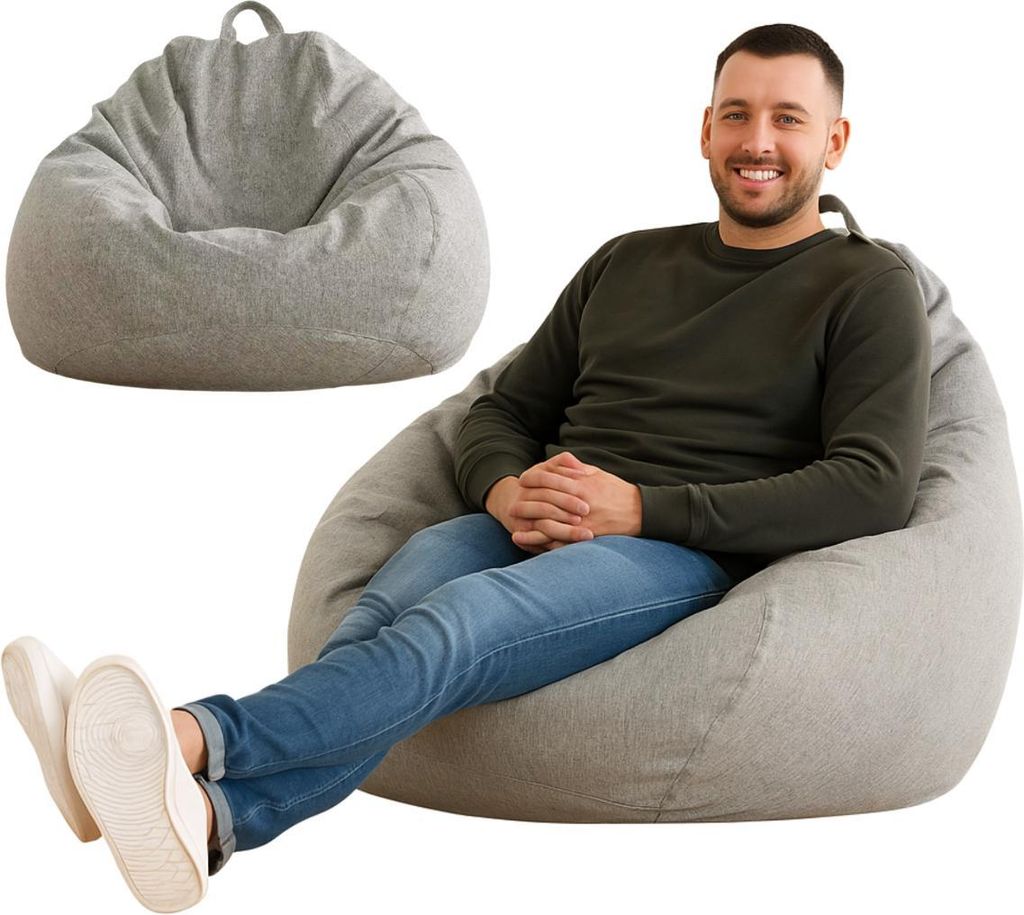 Sitzsack mit ECO Füllung Puff Relax-Sessel Sitzkissen Bodenkissen Bean Bag 120x120x60cm 350L Hellgrau