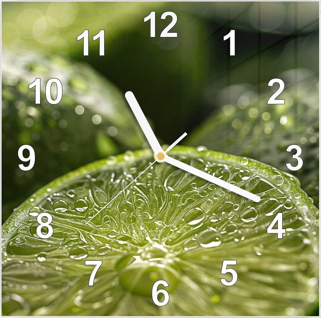 Wanduhr aus Glas mit Motiv Frische Limetten- 30 x 30 cm - inkl. Aufhängesystem