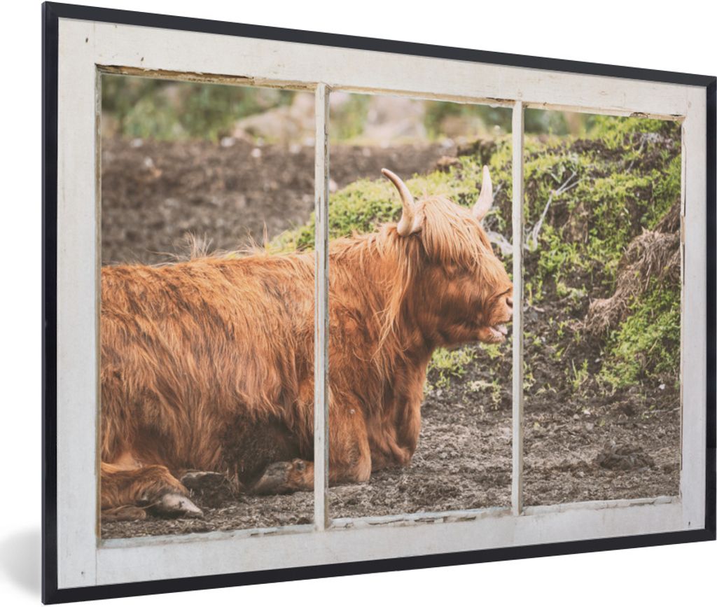 MuchoWow Gerahmtes Poster Schottische Highlander - Ansicht - Natur 60x40 cm - Poster mit Schwarzem Bilderrahmen Wandposter Rahmen Foto Bilder - P...
