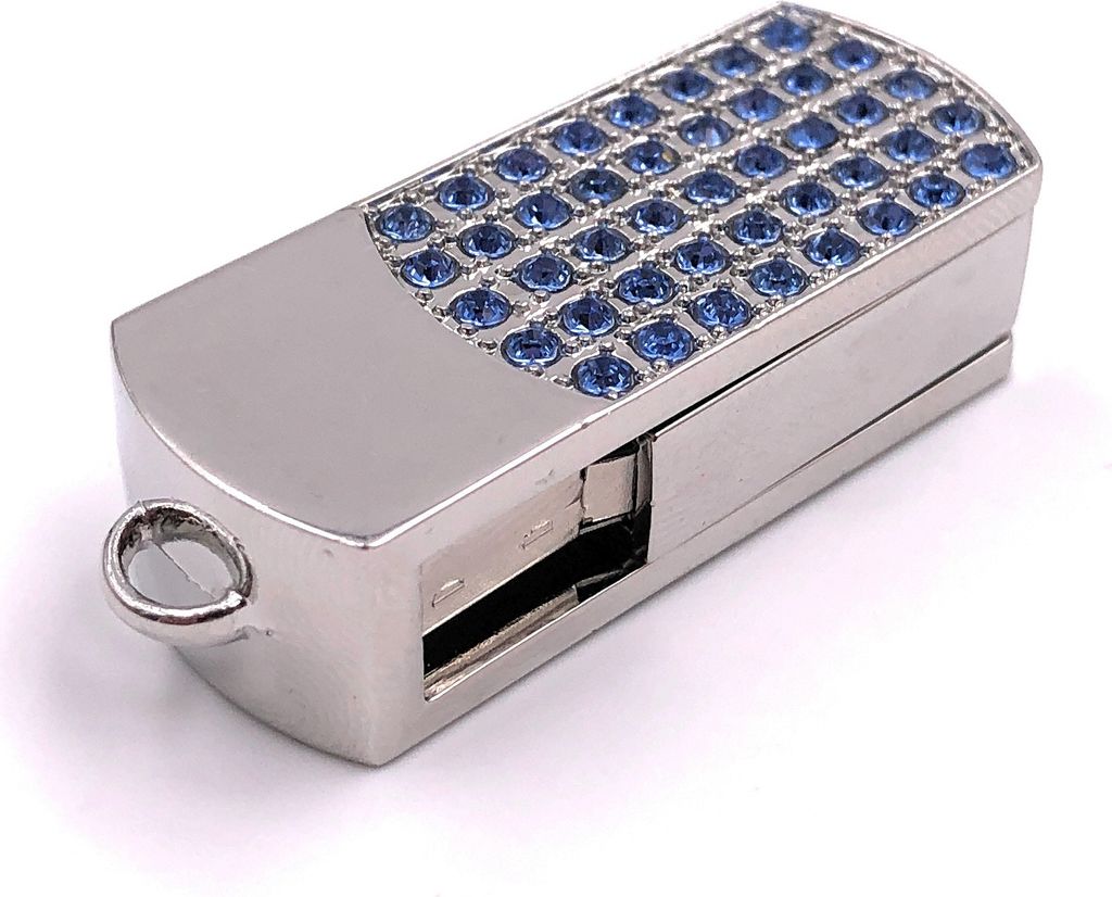 Onlineworld2013 Metallbox mit blauen Steinen Silber Funny USB Stick 64 GB USB 3.0