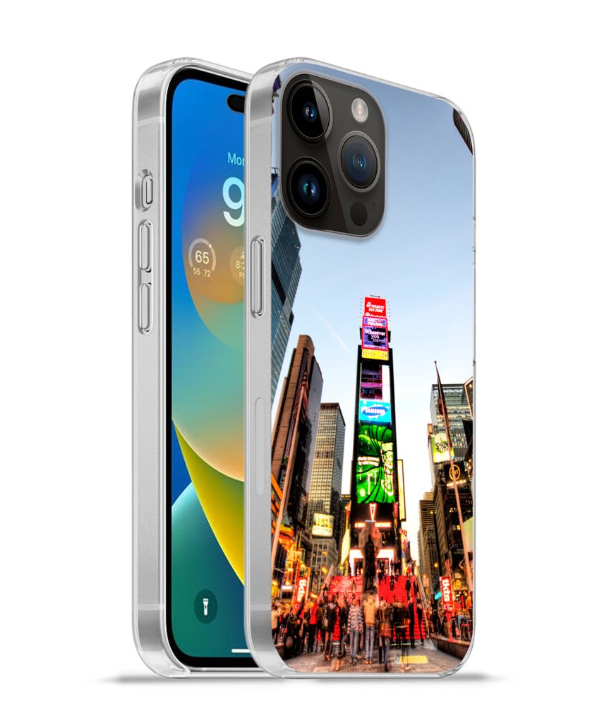 MuchoWow Handyhülle Schutzhülle Hülle für Apple iPhone 14 Pro - Softcase New York - Nacht - Platz Silikon Softcase Handy Hülle - Umschlag